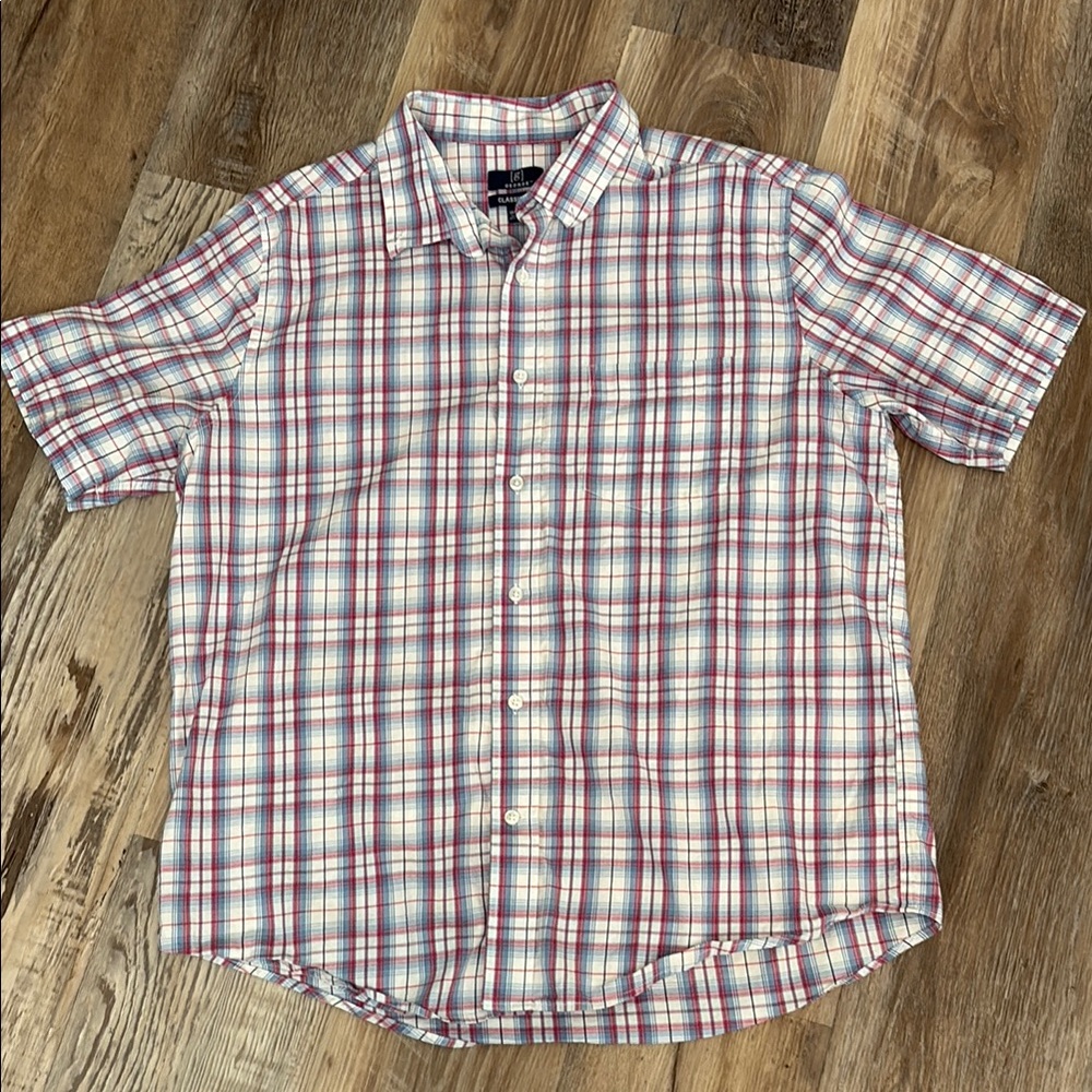George Men's Red and Blue Plaid Button Down Shirt